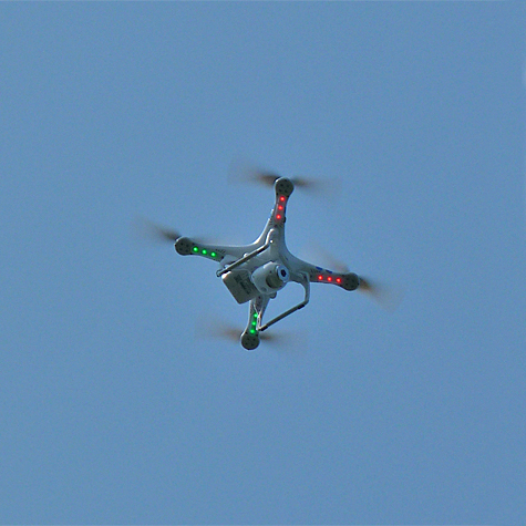 A drone hovering over the Amphimeadow.