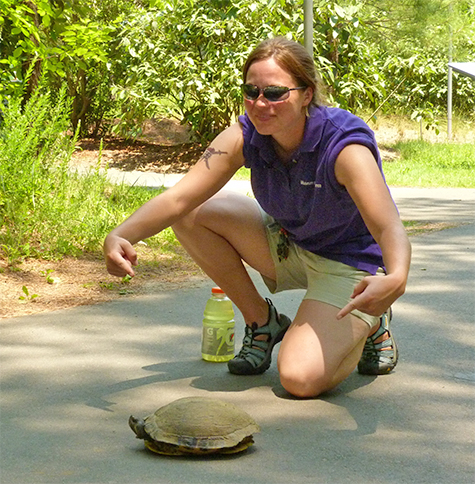 Sara (formerly, Ranger) obviously excited about discovering this yellow-bellied slider in Catch the Wind.