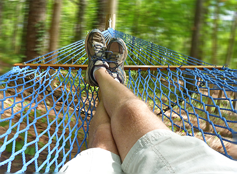 Testing a hammock in Hideaway Woods.