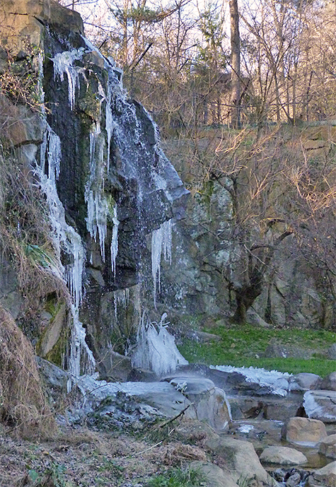 The waterfall at the Main Black Bear Overlook is frozen.