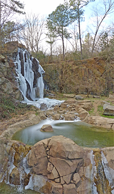 The waterfall in the Black Bear Enclosure with much ice.