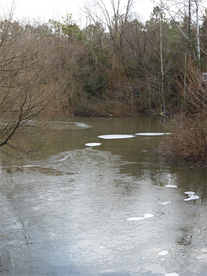 The "white" ice of the Wetlands is caused by an aeration system under the water.
