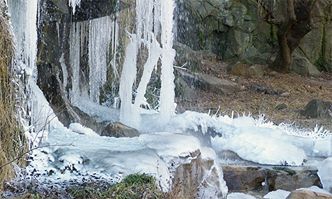 A closer look at the base of the waterfall.
